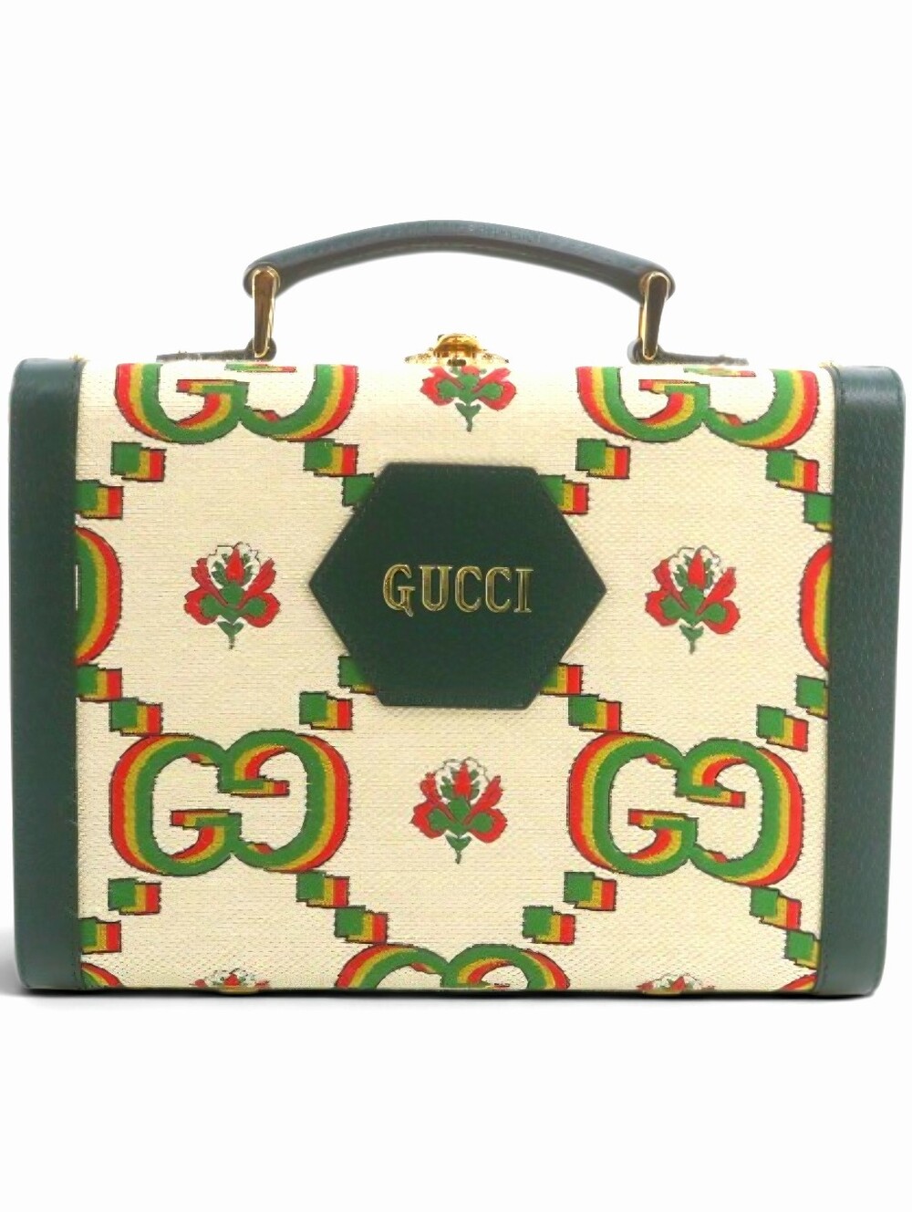 GUCCI TRUNK Centennial 100 Years GG Top-Handle Crossbody Bag Green Floral Case